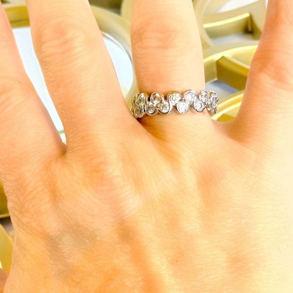 Swarovski Crystal Silver-Tone Flower Band Ring